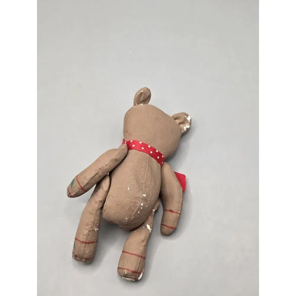 Vintage Primitive Papier Mache Teddy Bear Figurine Distressed Folk Art Christmas